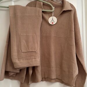Tan Waffle Knit Sweater and Pants Set